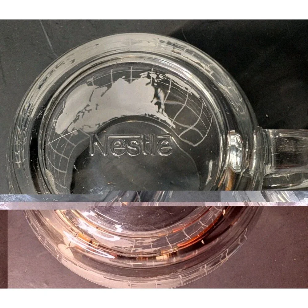 Vintage Nestle Clear Glass World Globe Coffee Mug Cup Etched Map 3